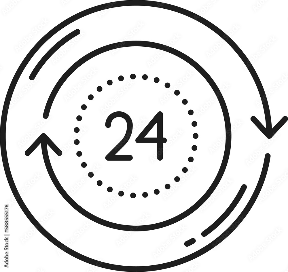 Aufkleber 24 hours delivery service icon. Outline timer