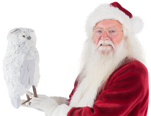 Naklejka premium Father Christmas holds an owl