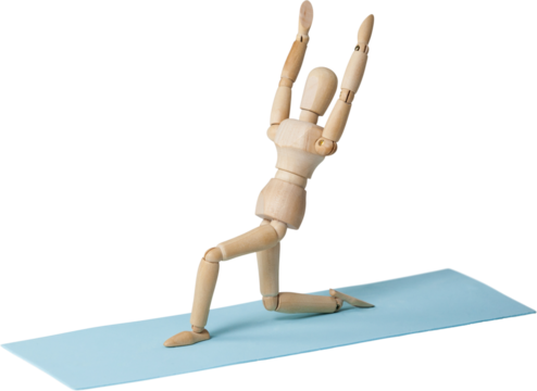 Wooden 3d artificial figurine exercising on exercise mat