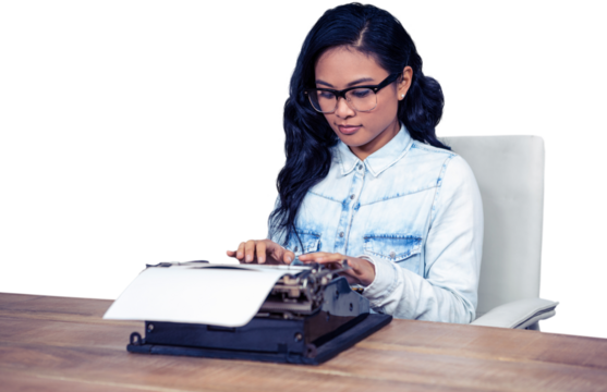Asian woman typewriting