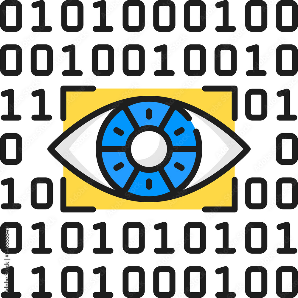 Leinwandbilder cyber attack eye and binary system color line icon