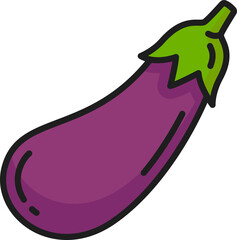 Eggplant veggie food, raw aubergine thin line icon