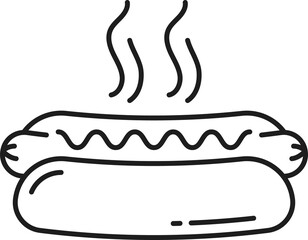 Hotdog fastfood snack, sausage and bun thin line