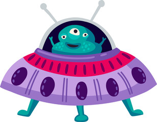 Aliens spaceships, kids space craft cartoon ufo