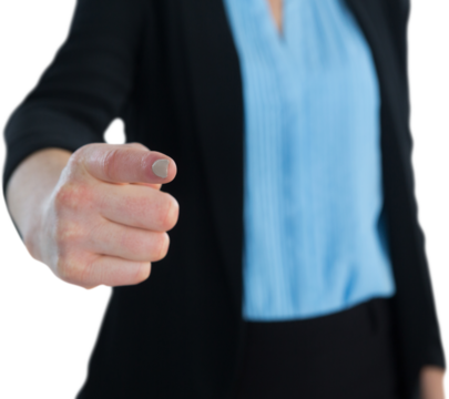 Mid section of businesswoman touching imaginary interface