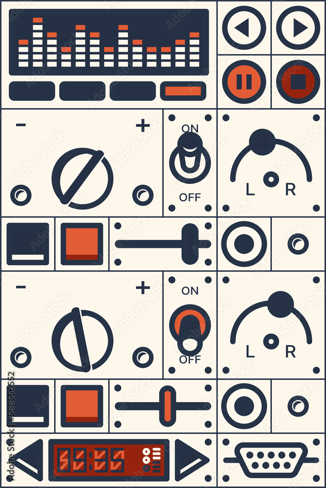 Poster retro dashboard, music studio control console knob