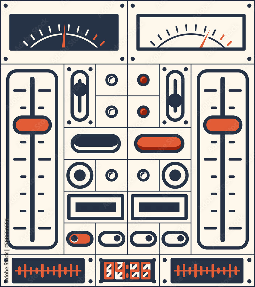 Poster retro dashboard slider knobs, buttons and switches