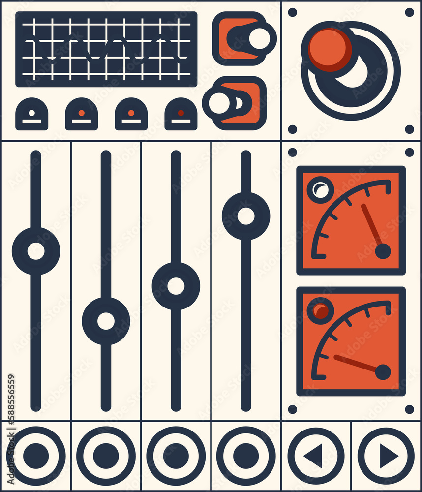 Poster retro dashboard gage, joystick or switch, buttons