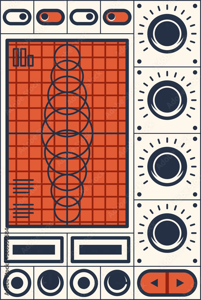 Poster Retro dashboard display, button, dial and switch