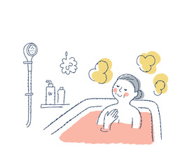 お風呂でリラックスするシニア女性