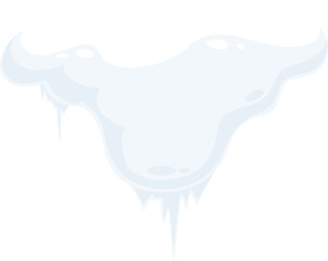 Cartoon snow cap with icicle, vector snowdrift ice