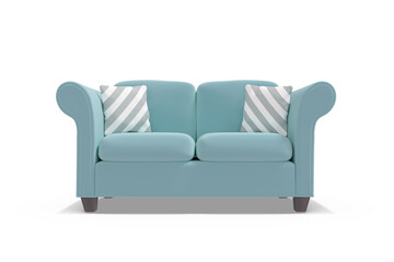 3d image of blue sofa with cushions 