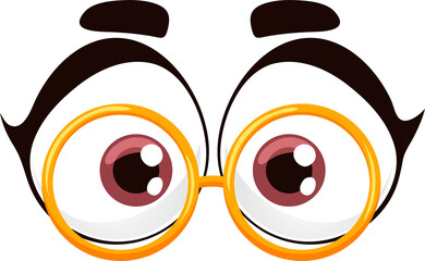 Surprised or shocked cartoon comic eyes in glasses