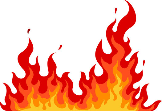 Cartoon fire flame, bonfire or fireplace border