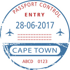 Cape Town isolated arrival entry visa stamp sign