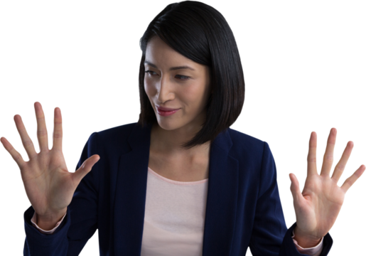 Businesswoman using invisible screen