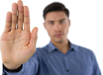 Close up of business man showing shop gesture
