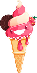 Cartoon ice cream dessert character, waffle cone