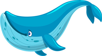 Cartoon blue whale character, cute ocean animal