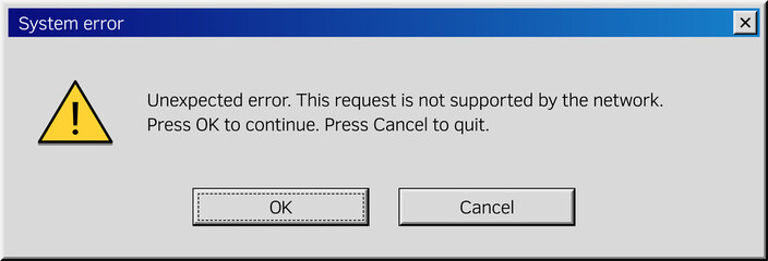 Error message window screen, computer warning