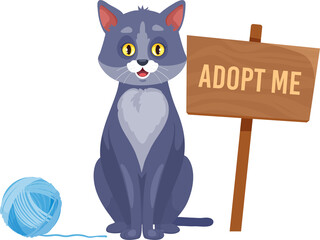 Funny cat with adopt me signboard searching family