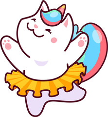 Cartoon cute kawaii dancing caticorn character