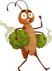 Cartoon cockroach character carry stinky garbage