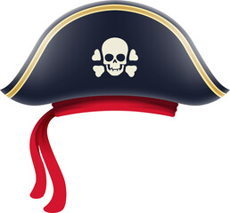 Cartoon pirate captain tricorn cocked hat, skull