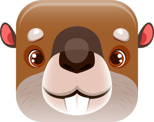 Cartoon beaver, kawaii square animal face, vector