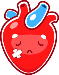 Cartoon unhappy sick or injured heart character