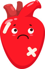 Sick or injured heart body organ sad character