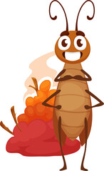 Cartoon cockroach character with cute face, bug