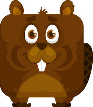Beaver cartoon kawaii square face, animal emoji
