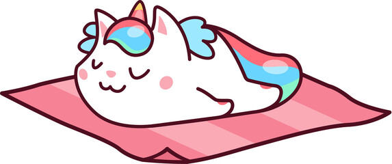 Cartoon cute kawaii sleeping caticorn character