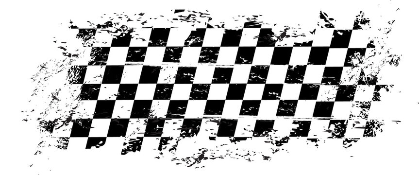 Grunge race flag, vector checkered sport racing