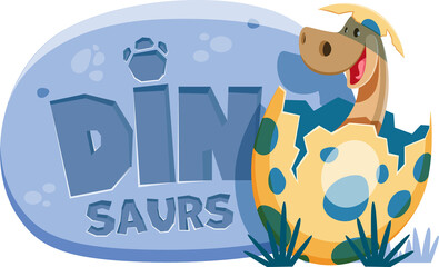 Cartoon funny brontosaurus dinosaur and dino egg