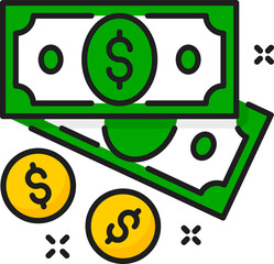 American dollar and coin, casino money sign