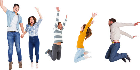 Friends jumping against white background