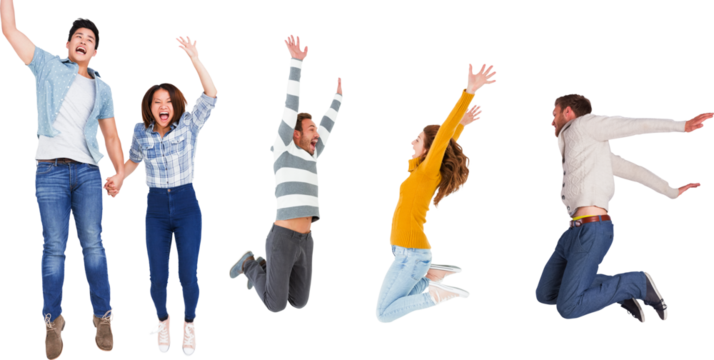 Friends jumping against white background