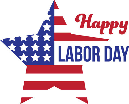 Composite image of happy labor day text and star shape American flag