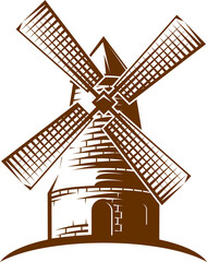 Windmill icon, wind mill or wheat agriculture © Vector Tradition