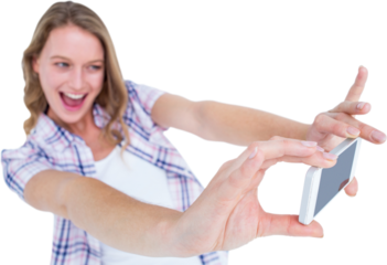 Pretty hipster taking selfie with smartphone