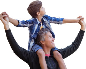 Father carrying his son on his shoulders