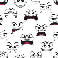 Cartoon angry and sad faces seamless emoji pattern