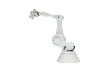 Digitally generated image of robotic arm holding jigsaw piece