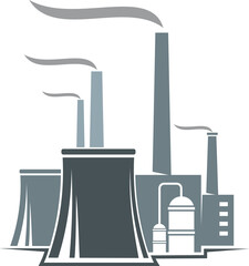Factory icon, power plant building, engineering