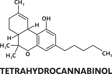 Tetrahydrocannabinol cannabinoid molecule - obrazy, fototapety, plakaty