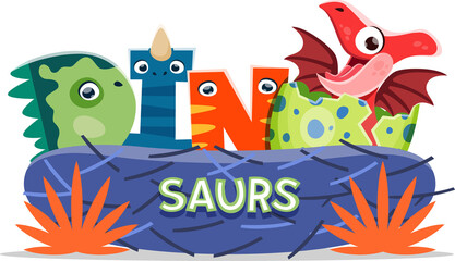 Cartoon dinosaur character and dino egg © Vector Tradition