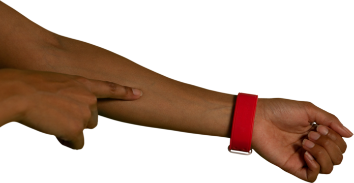 Close up view of man gesturing on his forearm