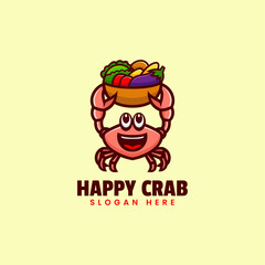 Vector Logo Illustration Crab Mascot Cartoon Style.